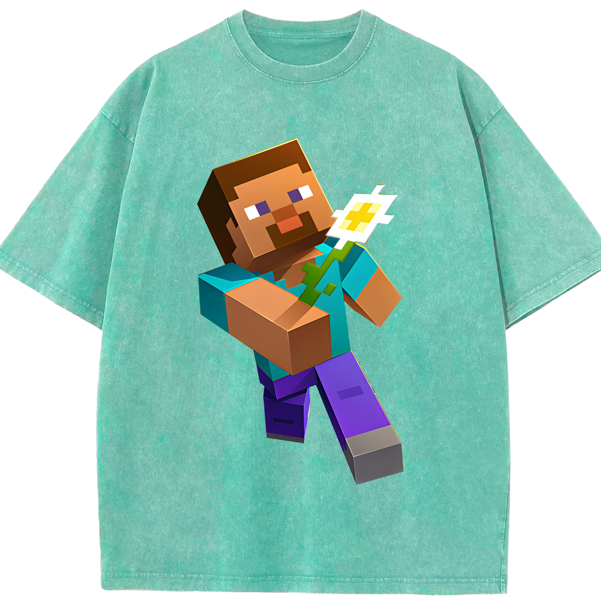 （画像用） マインクラフト ブロックの世界 Minecraft MC Block world 綿100% ヴィンテージ風 半袖Tシャツ（フロントプリント）